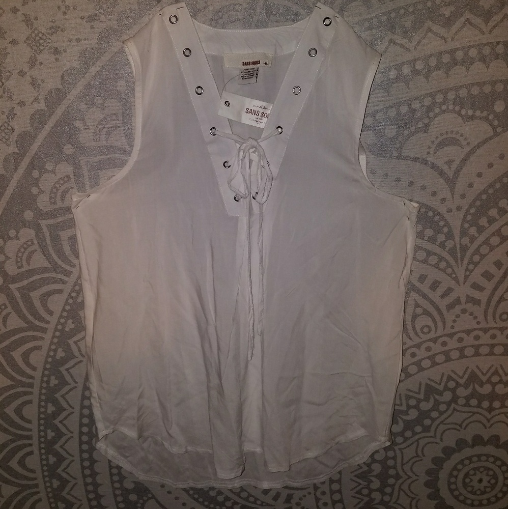 NWT Flowy White Lace Up Tank Top